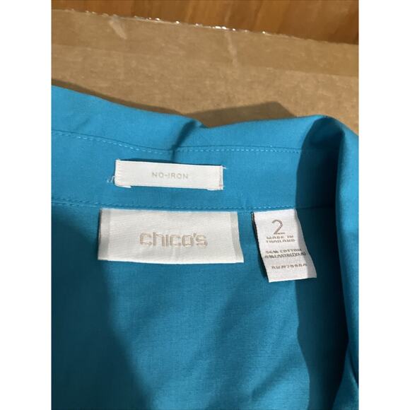 Chico's Women's No-Iron Turquoise Button Up Top, Blue Blouse Aqua Teal, Office‎ - Picture 5 of 6